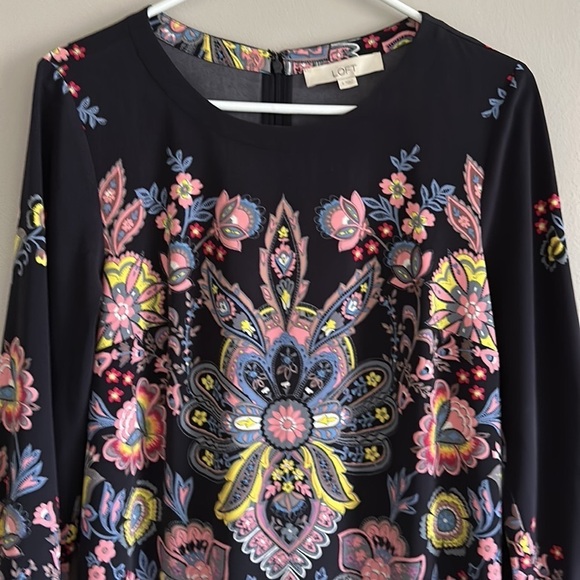 Loft Navy Blue Bold Medallion Paisley Floral Shift Dress - Picture 2 of 8